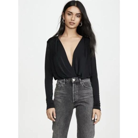 Free People Intimately‎ Turnt Bodysuit Womens S Black Surplice Long Sleeve Thong - Picture 2 of 11